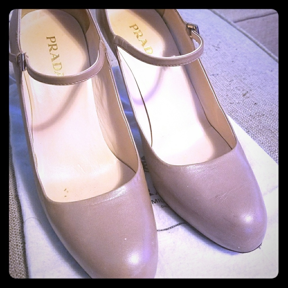 Prada Blush 4" Heel Mary Jane Pumps 100% Authentic
